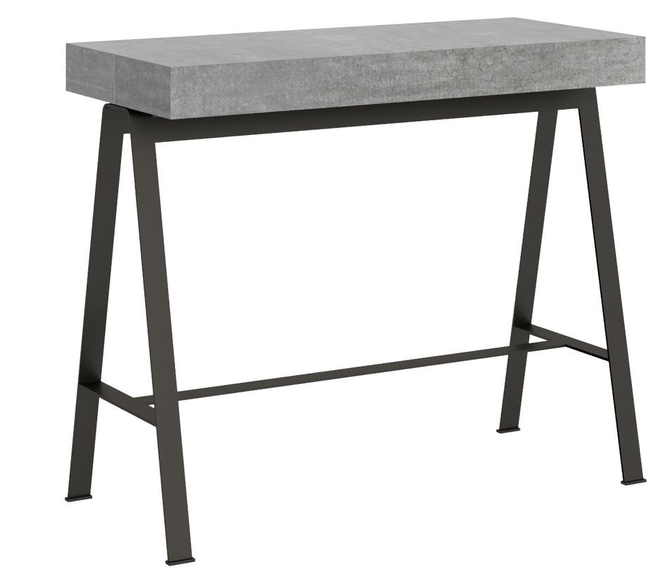 Console extensible bois gris effet béton et pieds métal anthracite 8 personnes 40 à 196 cm Yanco - Photo n°1