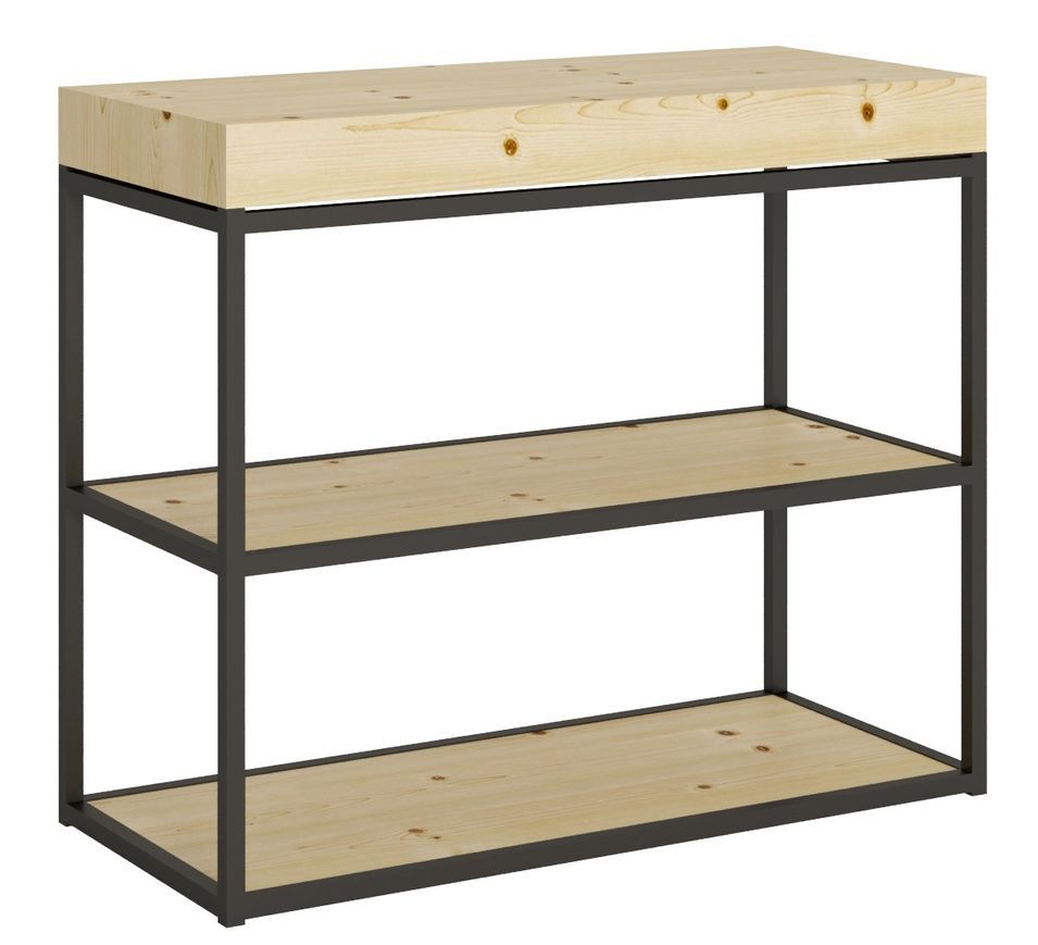 Console extensible bois massif clair et pieds acier anthracite 40 à 290 cm Kanel - Photo n°1