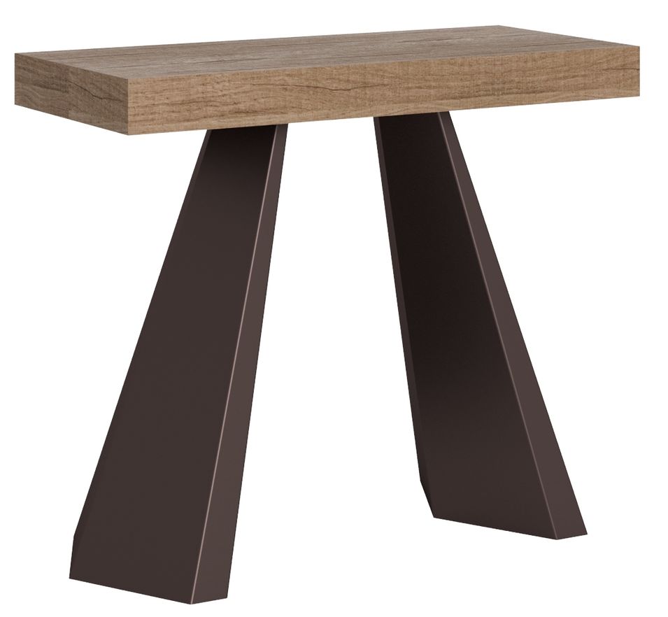 Console extensible design bois et acier marron Diva - Photo n°1