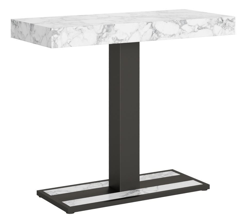 Console extensible effet marbre blanc et pieds métal anthracite 8 personnes 40 à 196 cm Cali - Photo n°1