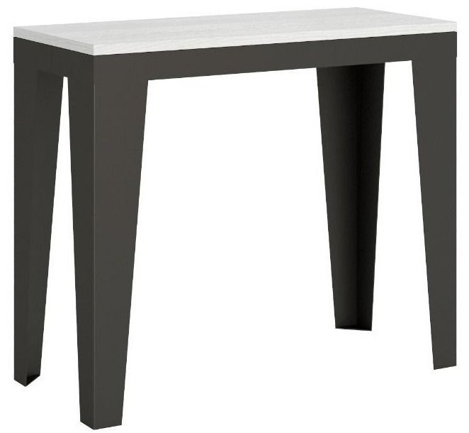 Console extensible frêne blanc et pieds métal anthracite 14 personnes 40 à 300 cm Faye - Photo n°1