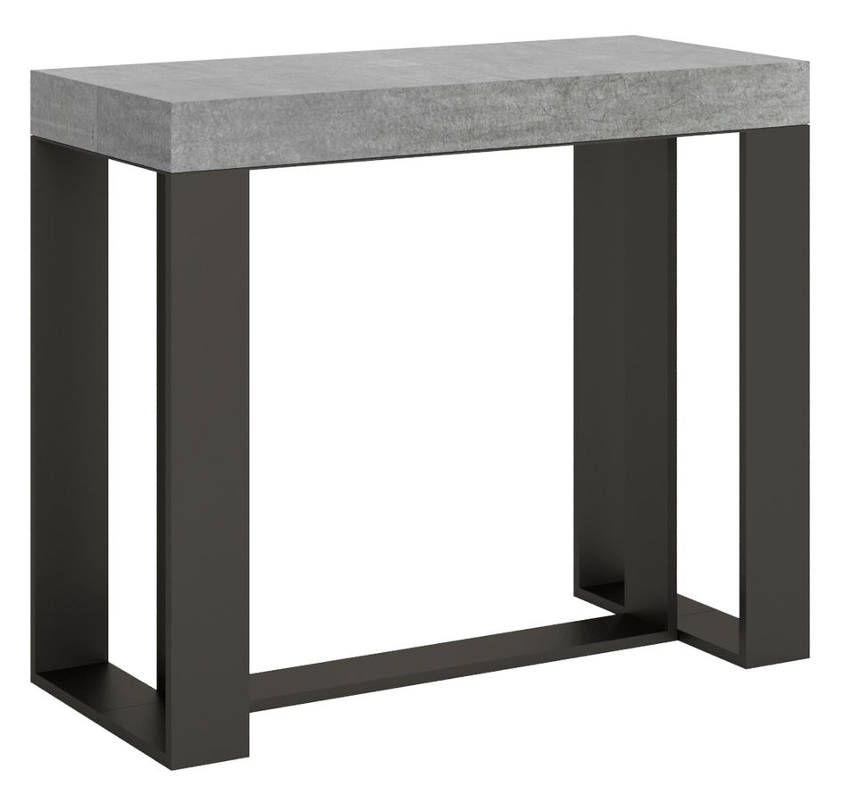 Console extensible gris béton et pieds métal anthracite 8 personnes 40 à 196 cm Fonja - Photo n°1