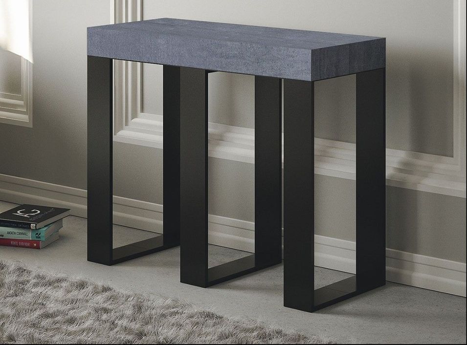 Console extensible gris béton et pieds métal anthracite 8 personnes 40 à 196 cm Sivy - Photo n°2