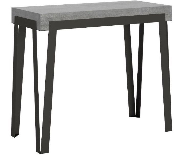 Console extensible gris béton et pieds métal marron 14 personnes 40 à 300 cm Rino - Photo n°1