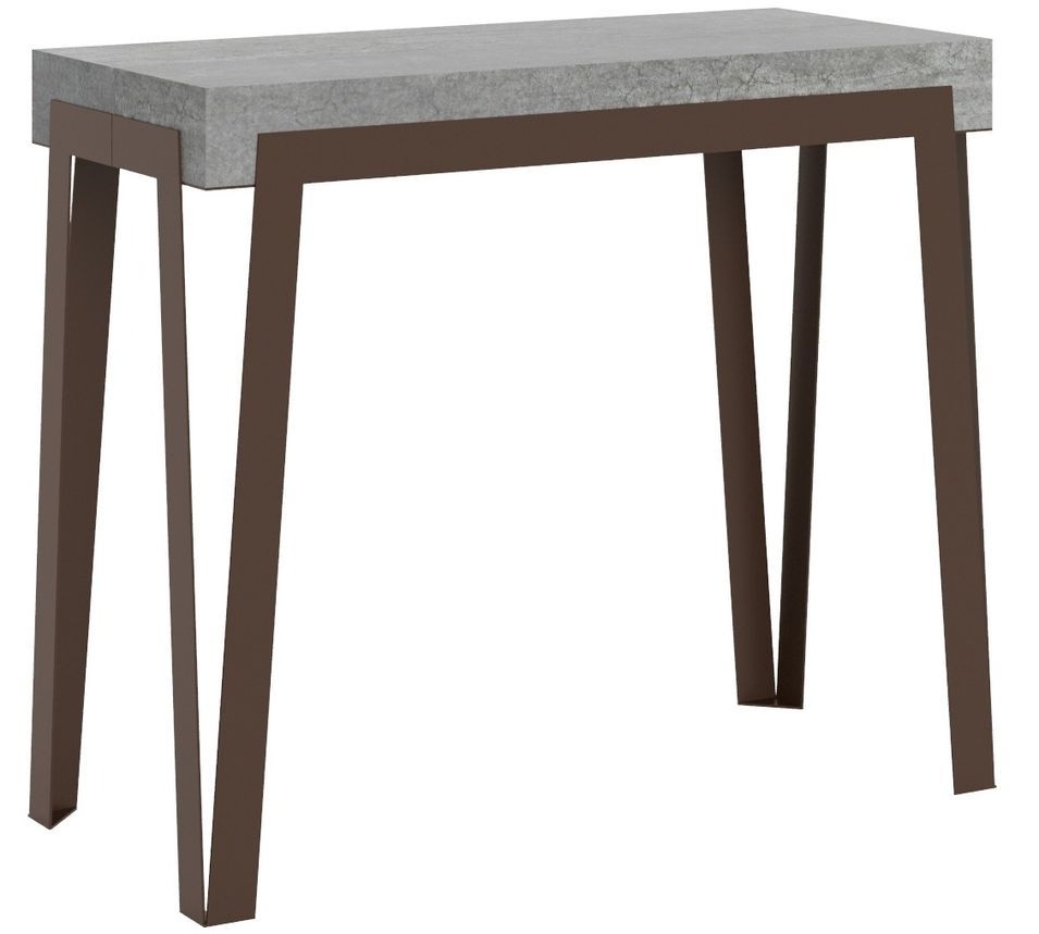 Console extensible gris béton et pieds métal marron 8 personnes 40 à 196 cm Rino - Photo n°1