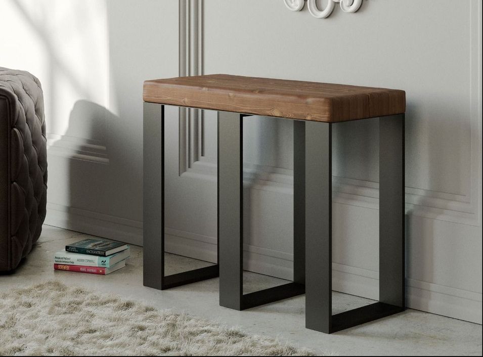 Console extensible pin foncé et pieds métal anthracite 14 personnes 40 à 300 cm Sivy - Photo n°1