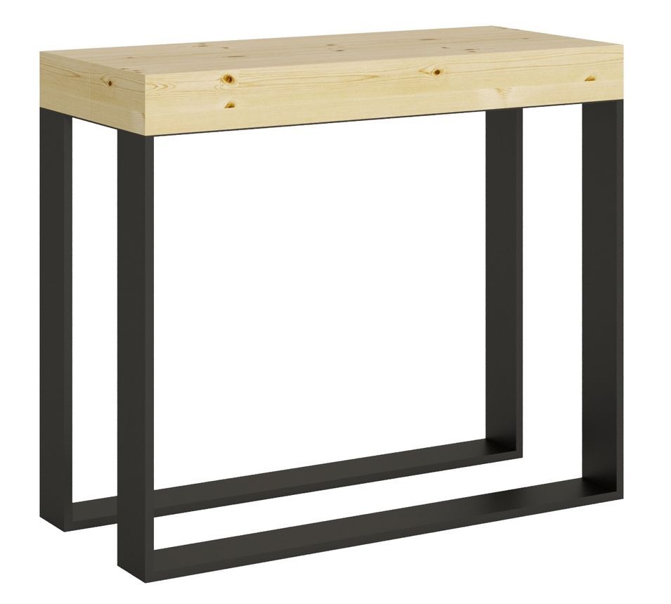 Console extensible pin massif clair et métal anthracite 40 à 196 cm Elatra - Photo n°1