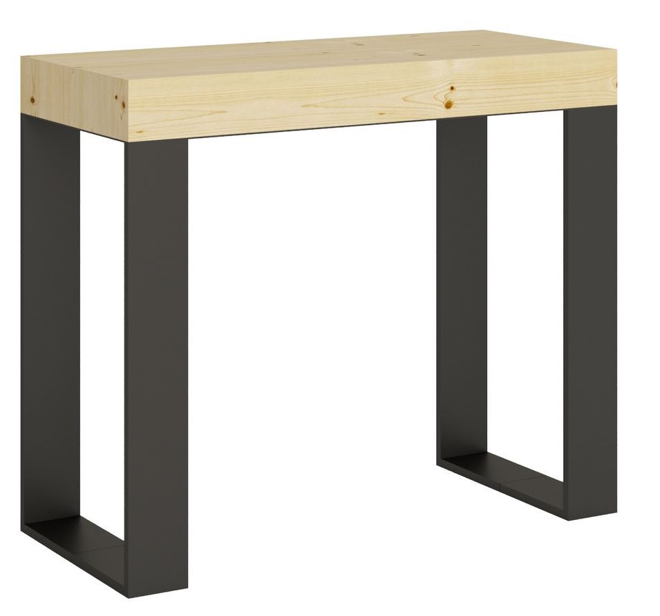 Console extensible pin massif clair et pieds métal anthracite 14 personnes 40 à 290 cm Orina - Photo n°1