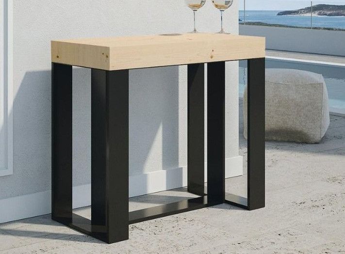 Console extensible pin massif clair et pieds métal anthracite 14 personnes 40 à 290 cm Vino - Photo n°1