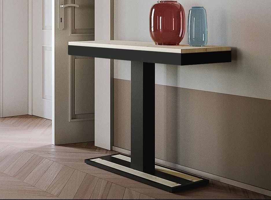 Console extensible pin massif clair et pieds métal anthracite 14 personnes 40 à 300 cm Cali 2 - Photo n°1