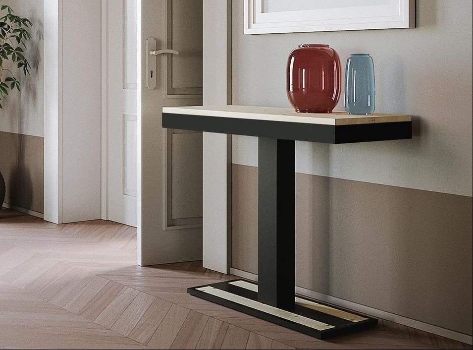 Console extensible pin massif clair et pieds métal anthracite 14 personnes 40 à 300 cm Cali 2 - Photo n°3