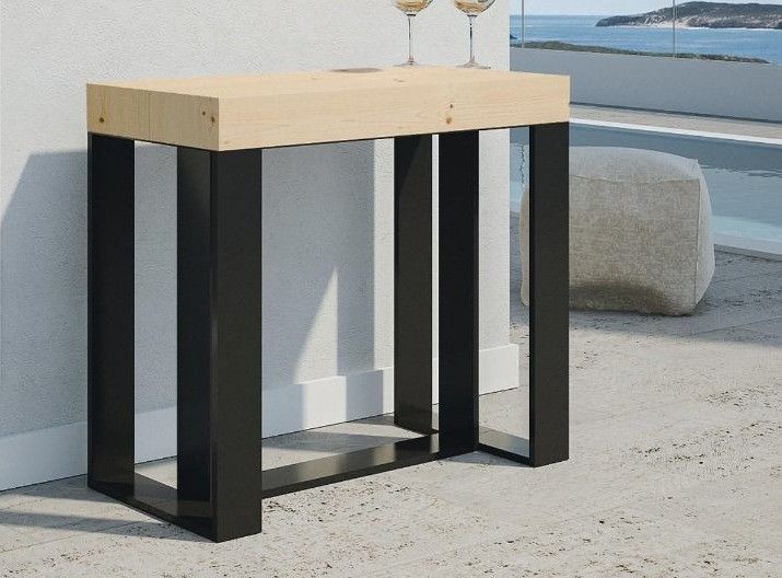 Console extensible pin massif clair et pieds métal anthracite 8 personnes 40 à 190 cm Vino - Photo n°1
