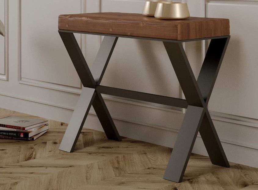 Console extensible pin massif foncé et pieds métal anthracite 14 personnes 40 à 300 cm Xena - Photo n°1