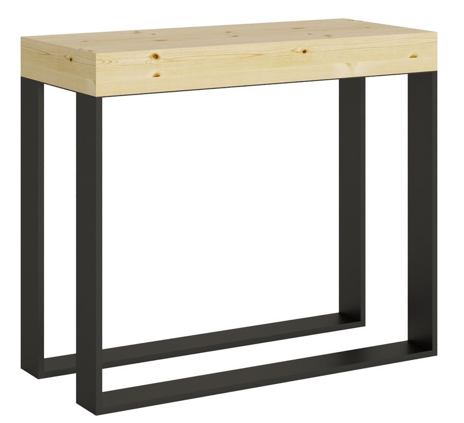 Console extensible pin massif teinté clair et métal anthracite 40 à 300 cm Elatra - Photo n°1