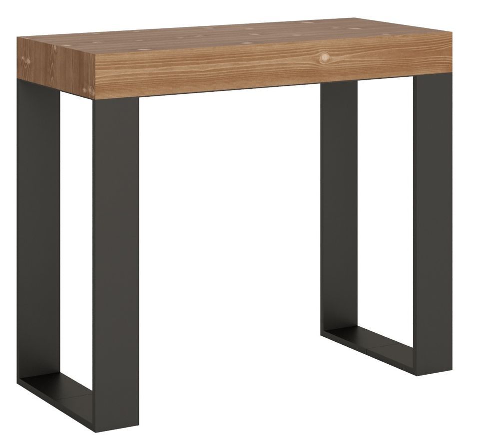 Console extensible pin massif teinté foncé et pieds métal anthracite 14 personnes 40 à 290 cm Orina - Photo n°1