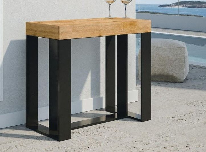 Console extensible pin massif teinté foncé et pieds métal anthracite 8 personnes 40 à 190 cm Vino - Photo n°1