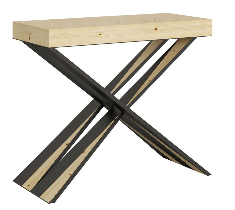 Console extensible sapin massif clair et pieds métal anthracite 14 personnes 40 à 290 cm Lilia - Photo n°1