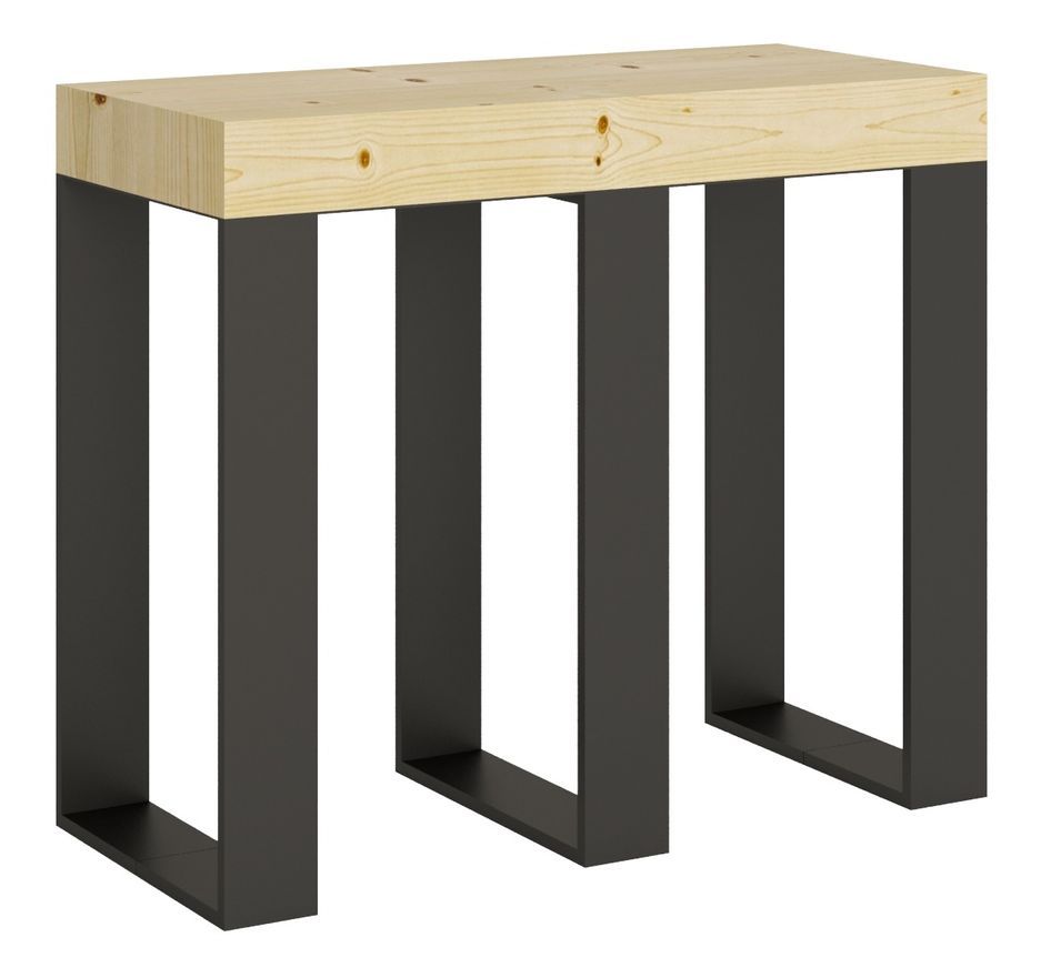 Console extensible sapin massif clair et pieds métal anthracite 14 personnes 40 à 290 cm Pirina - Photo n°1