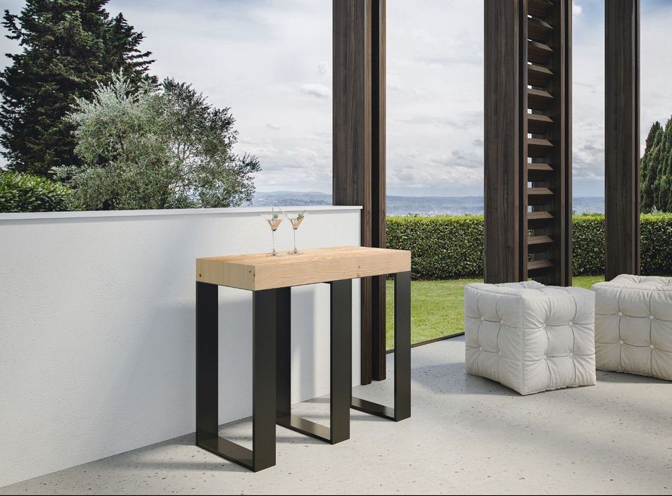 Console extensible sapin massif clair et pieds métal anthracite 14 personnes 40 à 290 cm Pirina - Photo n°4