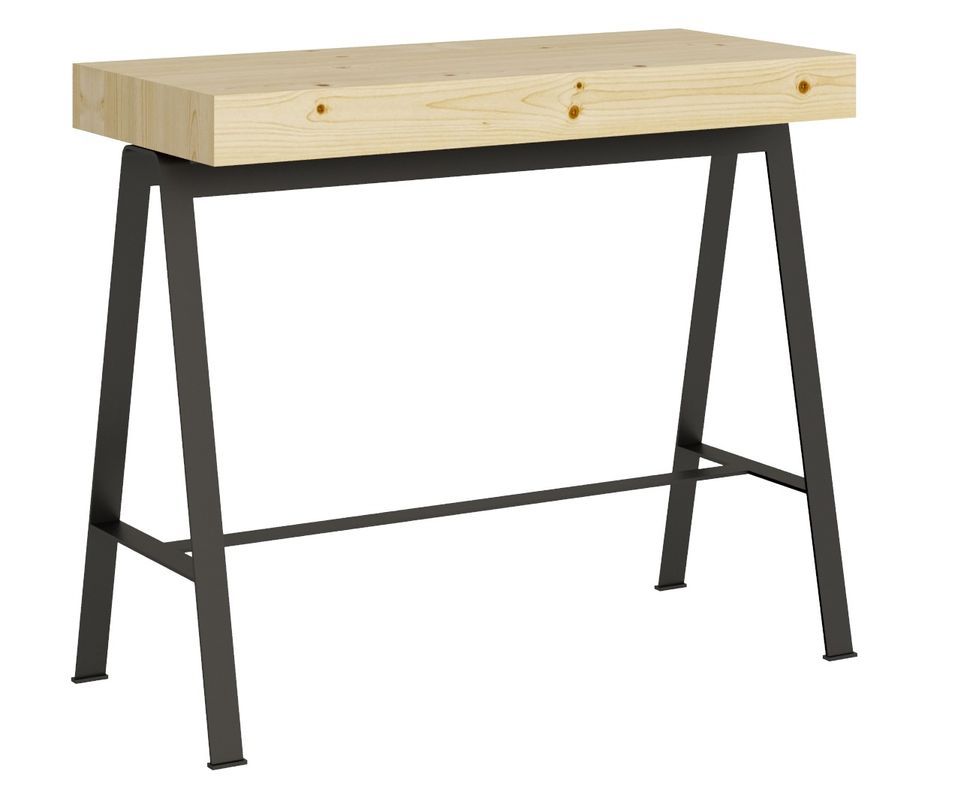 Console extensible sapin massif clair et pieds métal anthracite 40 à 190 cm Idris - Photo n°1