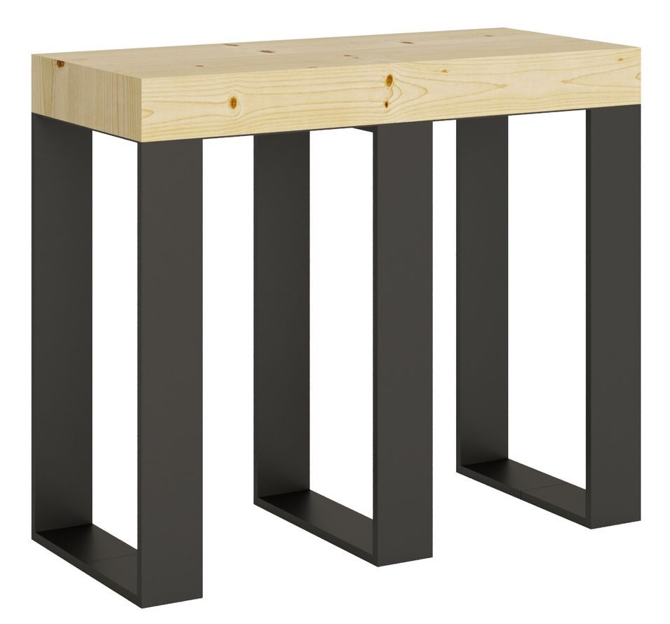 Console extensible sapin massif clair et pieds métal anthracite 8 personnes 40 à 190 cm Pirina - Photo n°1