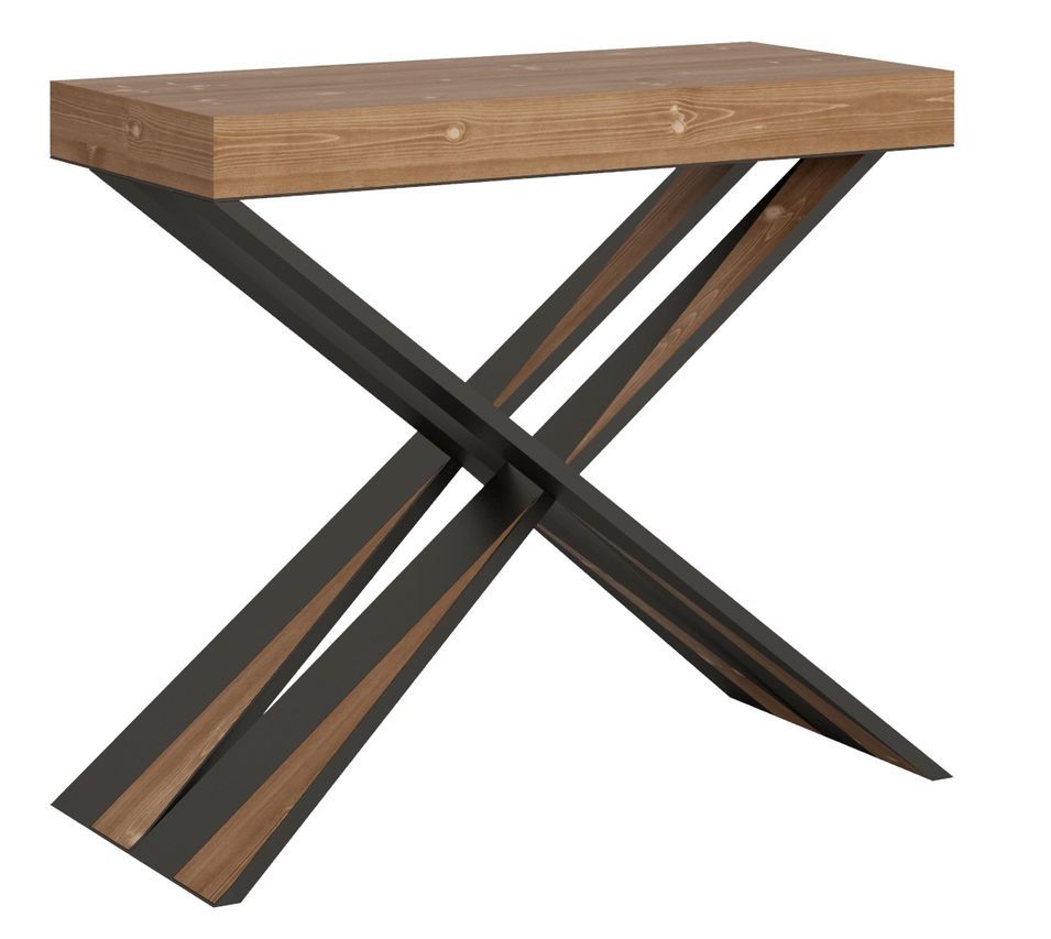 Console extensible sapin massif foncé et pieds métal anthracite 14 personnes 40 à 290 cm Lilia - Photo n°1