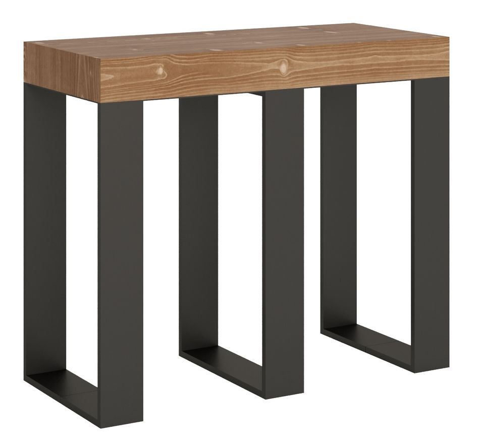 Console extensible sapin massif foncé et pieds métal anthracite 14 personnes 40 à 290 cm Pirina - Photo n°1