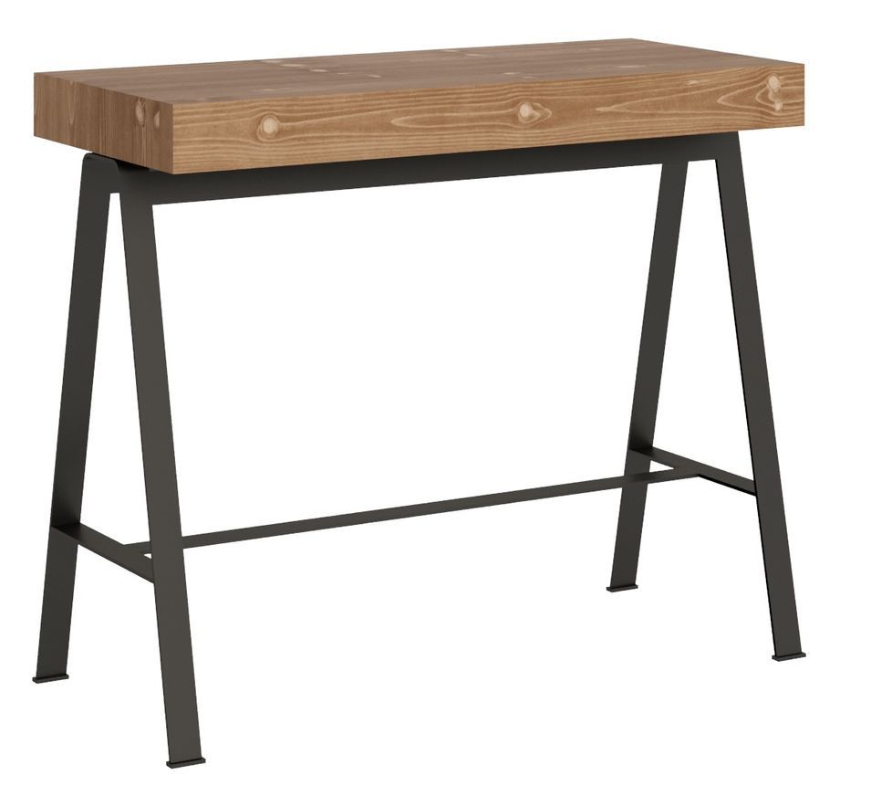 Console extensible sapin massif foncé et pieds métal anthracite 40 à 290 cm Idris - Photo n°1