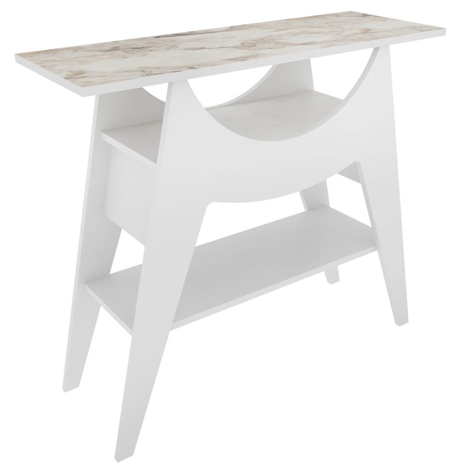 Console fixe bois blanc et blanc effet marbre Ursula 100 cm - Photo n°1