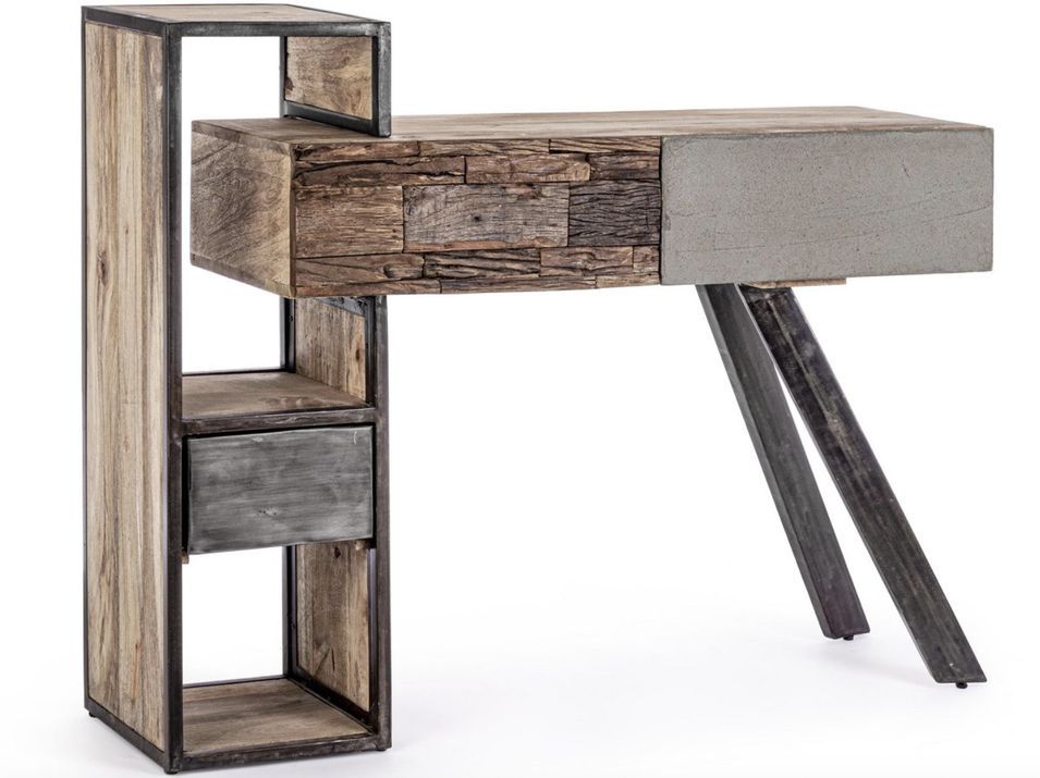 Console industrielle MANCHESTER – 2 tiroirs, bois de manguier & acier noir - Photo n°1