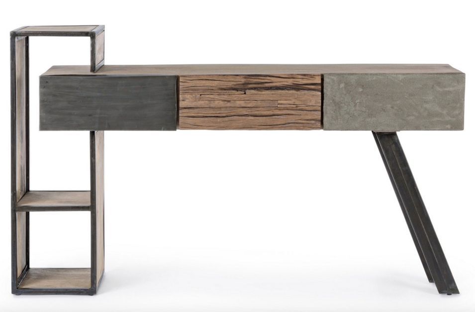 Console industrielle MANCHESTER – 3 tiroirs, bois de manguier & acier noir - Photo n°1