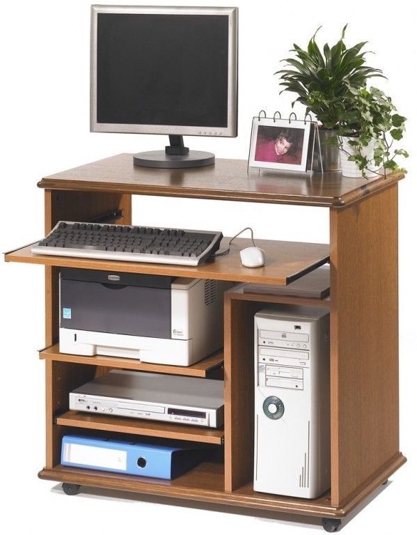 Console informatique à roulette chêne rustique President - Photo n°1