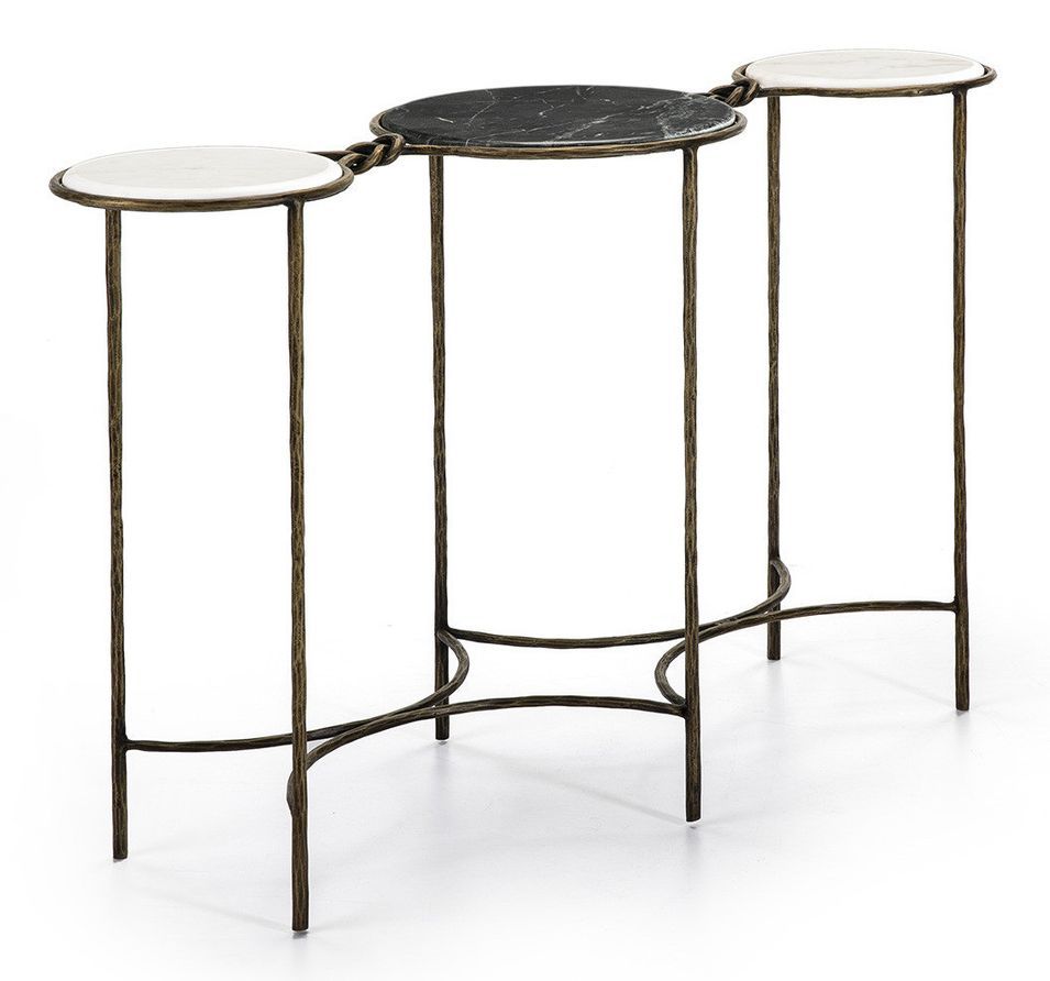 Console marbre blanc et noir pieds métal doré 127 cm - Photo n°1