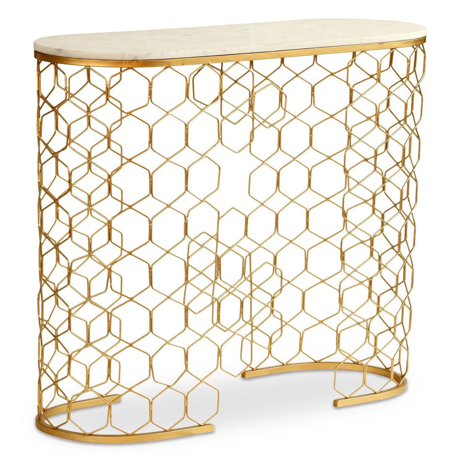 Console marbre blanc et pieds métal doré Lorci 91 cm - Photo n°1