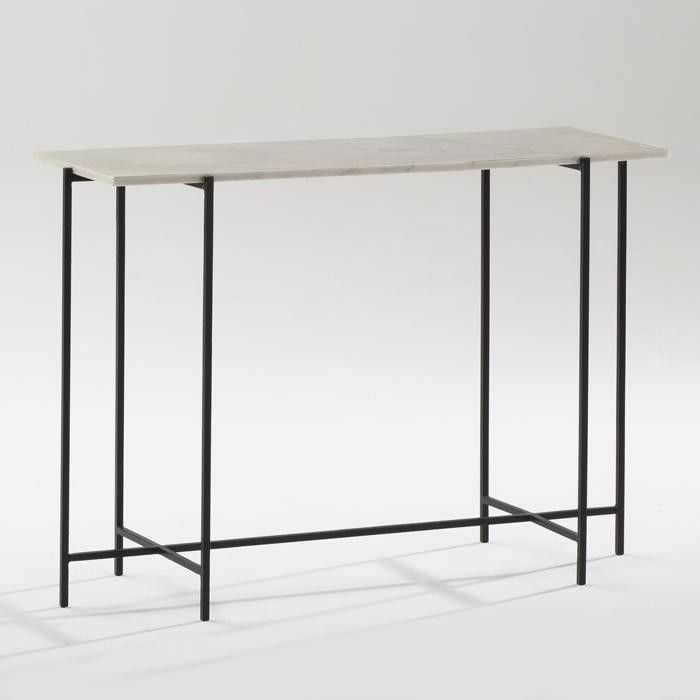 Console marbre blanc et pieds métal noir 109 cm - Photo n°1