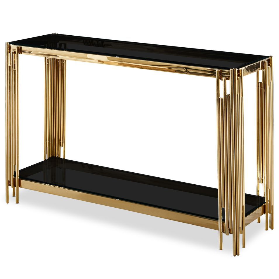Console métal doré et verre trempé noir Lyra 120 cm - Photo n°1
