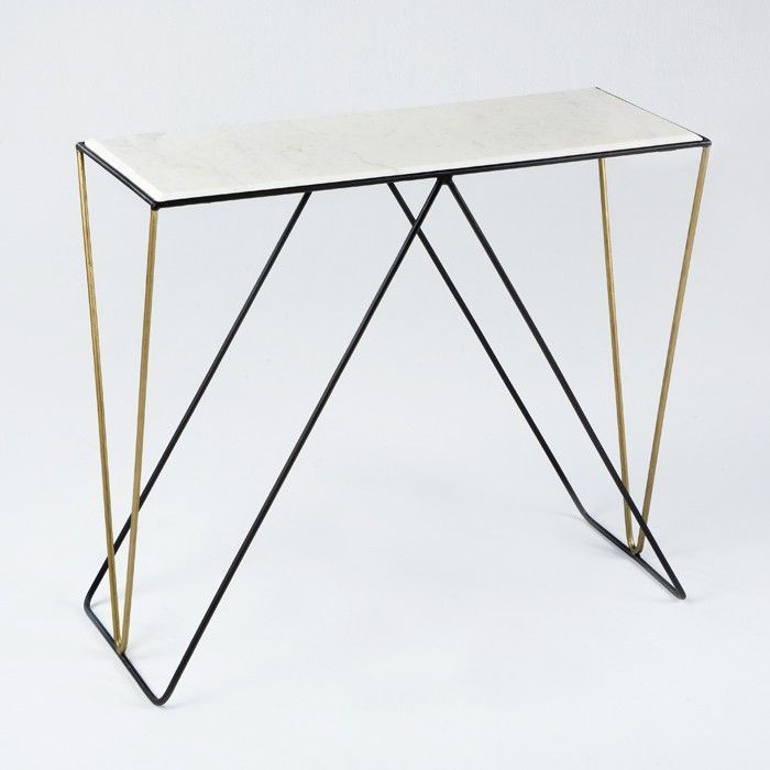 Console moderne marbre blanc pieds métal doré et noir Karl - Photo n°1