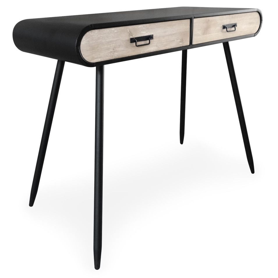 Console moderne naturel et noir 2 tiroirs Monda - Photo n°1