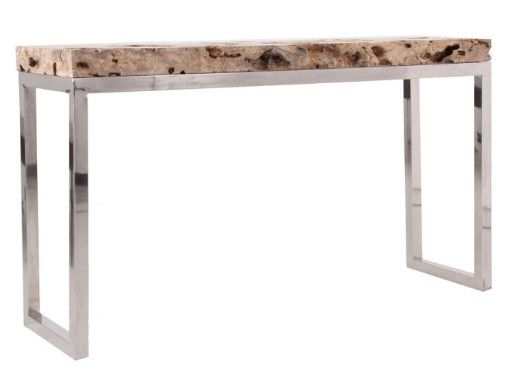Console pierre marron et pieds métal argenté Loum - Photo n°1