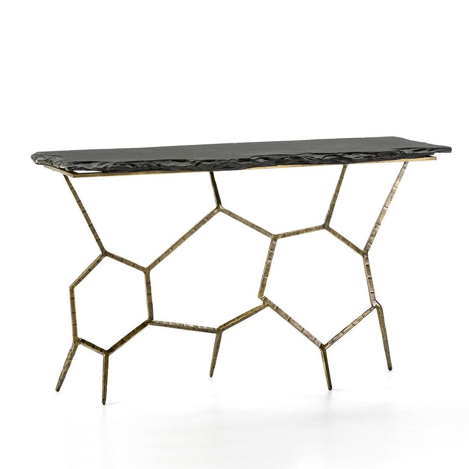 Console pierre noir et métal doré Gina - Photo n°1