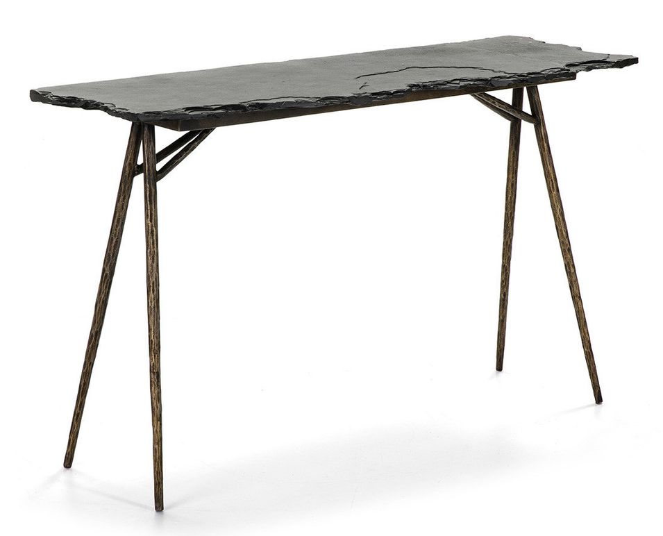 Console pierre noire et pieds métal doré antique 107 cm - Photo n°1