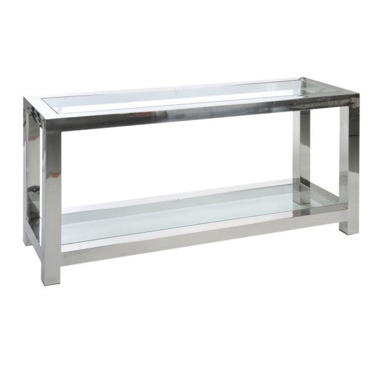 Console plateau verre et métal argenté Licia - Photo n°1