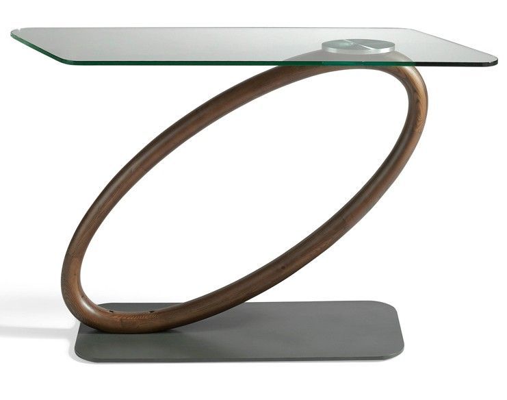 Console plateau verre trempé et pieds bois massif Nouka - Photo n°1