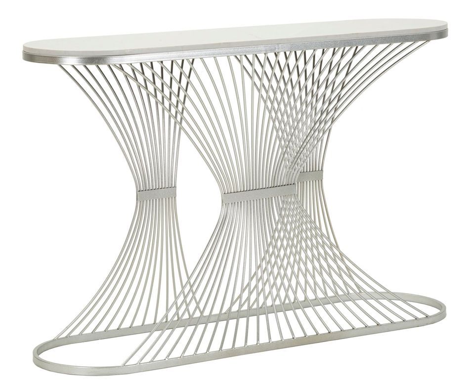 Console rayée métal argenté effet marbre design élégant - Photo n°1