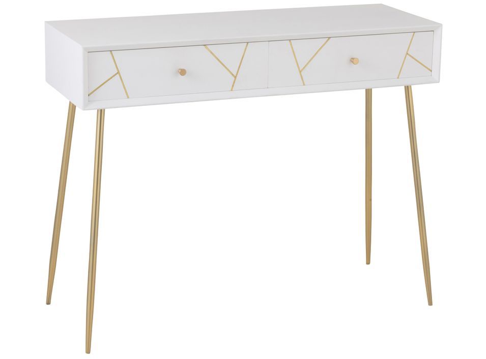 Console rayures en bois massif blanc Fiona L 97.5 cm - Photo n°1