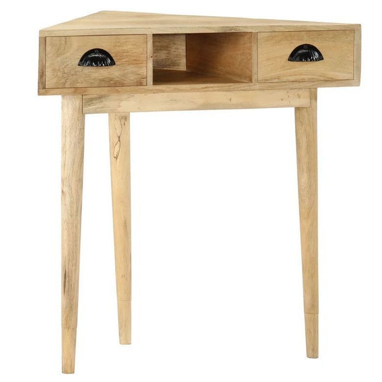 Console triangulaire 2 tiroirs manguier massif clair Teash - Photo n°1