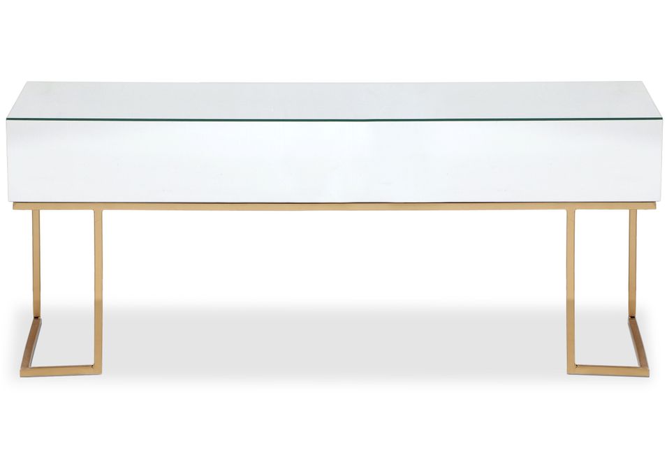 Console verre effet miroir et pieds métal doré Narso 119 cm - Photo n°1