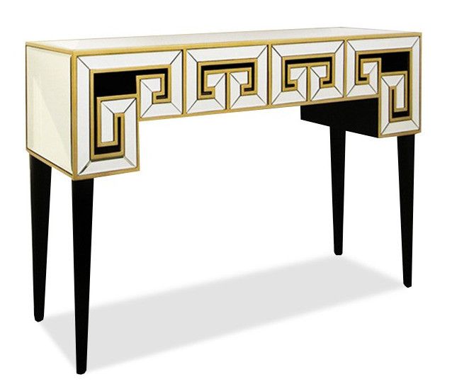 Console verre miroir argenté et pieds bois noir Nittia - Photo n°1