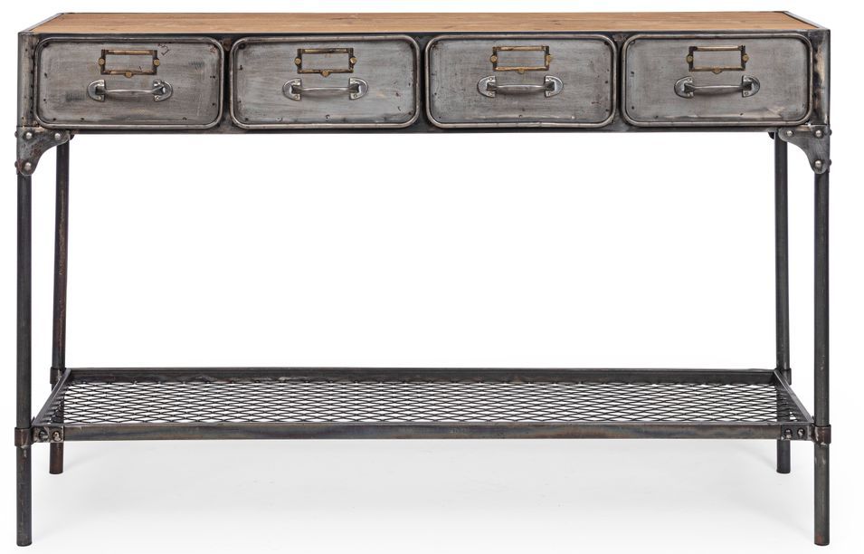 Console vintage acier argenté 4 tiroirs Zaka 120 cm - Photo n°1