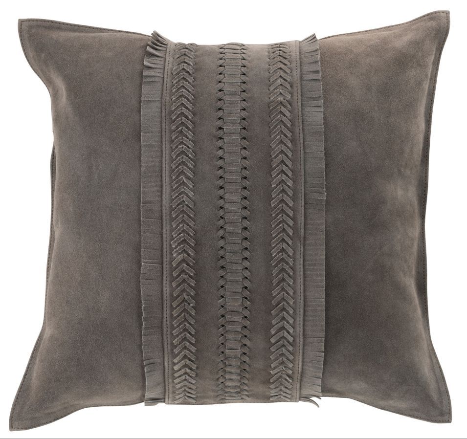 Coussin bord carré cuir gris Kayli 43 x 43 cm - Photo n°1